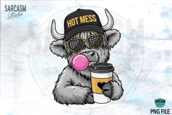 Download Hot Mess Funny Highland Cow PNG Design - Land Collection