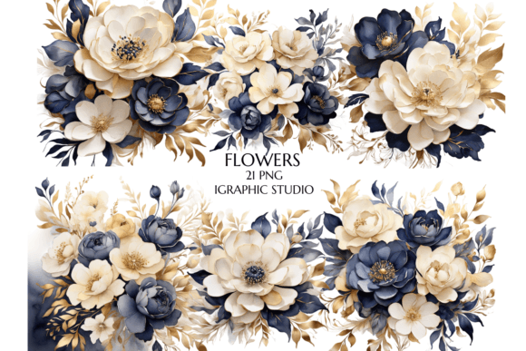 Download Blue and Gold Flowers PNG, - Blue Collection