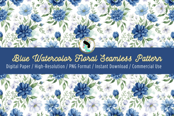 Download Blue Watercolor Floral Seamless Pattern - Blue Collection
