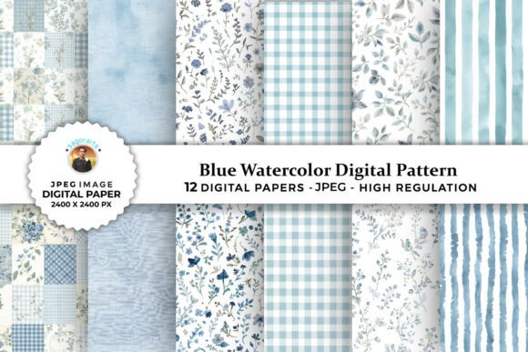 Download Blue Watercolor Digital Patterns - Blue Collection