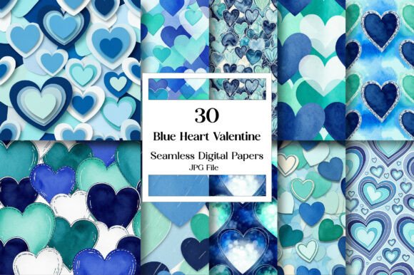 Download Blue Heart Valentine Digital Paper Pack - Blue Collection