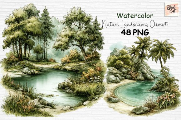 Download Watercolor Nature Landscapes Clipart PNG - Land Collection