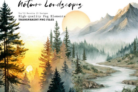 Download Watercolor Nature Landscapes PNG Clipart - Land Collection