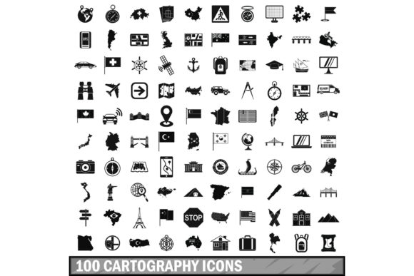 Download 100 Cartography Icons Set, Simple Style - Simple Collection