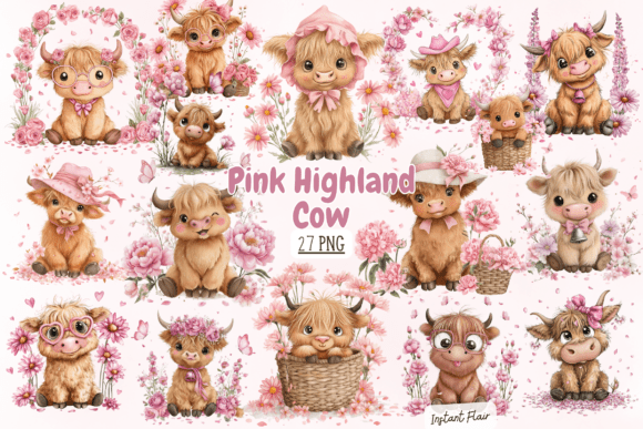 Download Pink Highland Cow Clipart Bundle - Land Collection